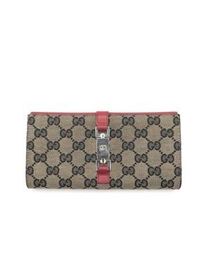 Authentic GUCCI GG Monogram Canvas x Red Leather Snap Long Wallet EUC